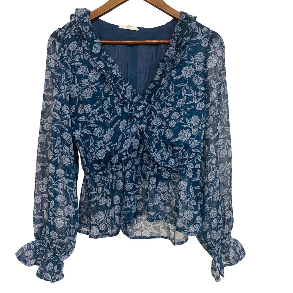 Promesa Womens Ethereal Fairy Floral Ruffle Peplum Top S Boho Sheer Romantic